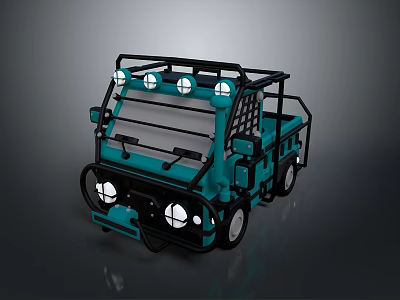 Teal Toy Truck Model With Black Frame Roof Lights And Cargo Bed 3d model