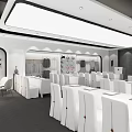 Modern Conference Room Interior With White Tables Chairs And Display Area