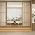 Serene Tea Room Interior With Wooden Cabinets Tatami Flooring Low Table And Cushions