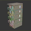 Multi Story Residential Building With Light Exterior Balconies Windows And Entrance