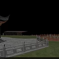 Traditional Chinese Pagoda with Wooden Structure Curved Eaves in Courtyard Stone Path and Railing