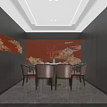 Private Dining Box With Dark Walls Red Backdrop Cloud Floral Patterns And Marble Floor 3d model