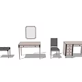 Modern Dressing Table Set With Mirror Chair Stool And Drawers Design 3d model