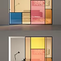 Sliding Doors With Colored Glass Panels In Modern Interior Space Design