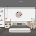 Modern Minimalist Bedroom Interior Design With Bedside Table Circular Decor And Striped Rug