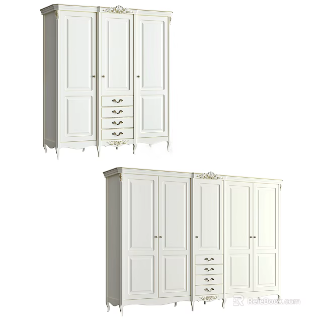 Modern White Wardrobe with Multiple Doors and Drawers for Bedroom Storage 3d model