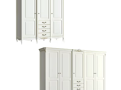 Modern White Wardrobe with Multiple Doors and Drawers for Bedroom Storage 3d model