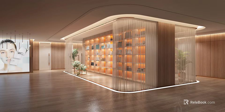 Modern Beauty Hair Salon Interior With Styling Chairs Mirrors And Decorative Lighting 3d model 