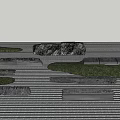 Natural Rockery Stones with Striped Ground Green Grass Patches and Stone Slabs