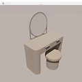Simple Design Light Colored Dressing Table With Round Mirror And Matching Stool 3d model