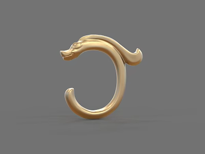 Golden Dragon Head Sculpture With C Shaped Design And Intricate Carving 3d model