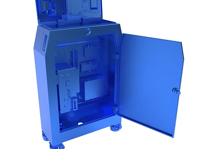 Blue Electrical Control Cabinet With Open Door Revealing Internal Electronic Components And Wiring 3d model