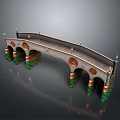 Classical Arched Bridge Model With Decorative Columns Green Red Supports