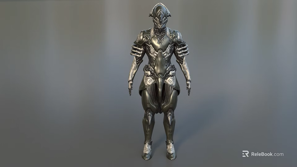 Smart Machine Featuring Silver Humanoid Form Intricate Patterned Armor Futuristic Tech Design 3d model 