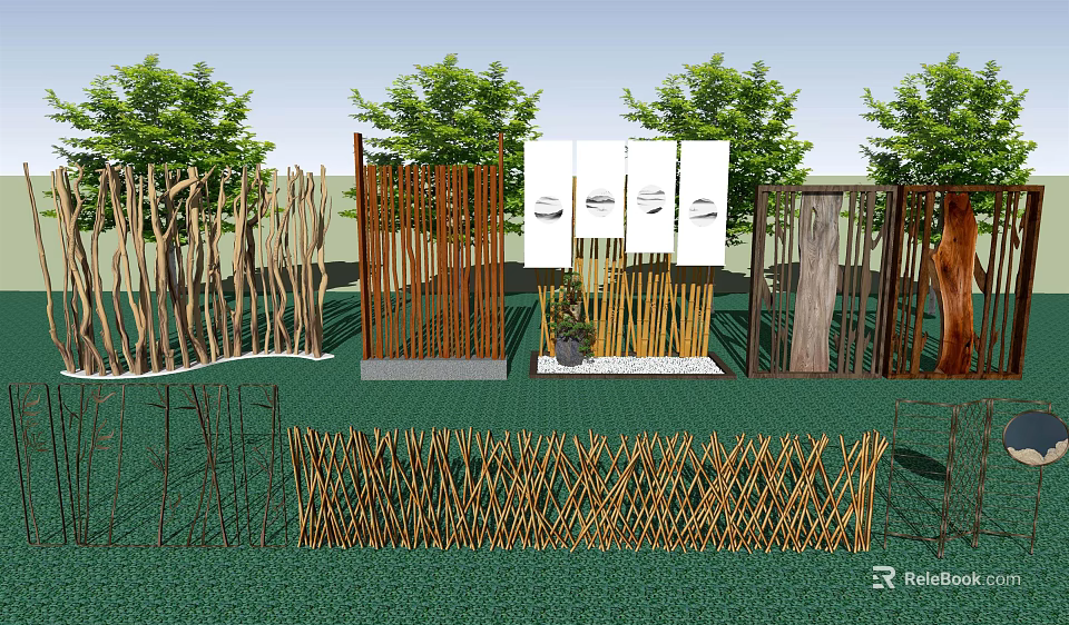Various Outdoor Garden Screens With Wooden Wicker And Metal Designs For Yard Decoration And Partition 3d model 