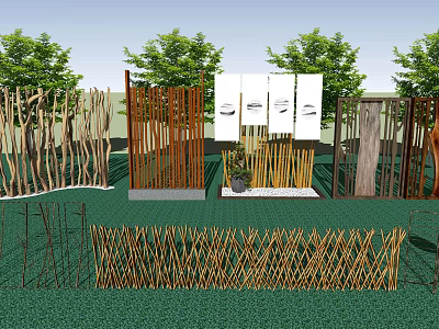 Various Outdoor Garden Screens With Wooden Wicker And Metal Designs For Yard Decoration And Partition 3d model
