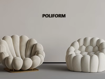 Poliform Shell Shaped Armchairs With Light Beige Fabric And Golden Base 3d model