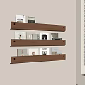 Wooden Shelves with Books and Magazines on Light-Colored Walls Near Window Blinds