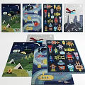 Playful Square Carpets Featuring Camping Robot City Submarine Patterns For Interior Decor 3d model