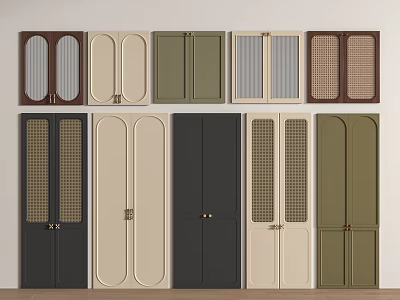 Various Modern Cabinet Doors with Glass Panels and Solid Designs in Multiple Colors 3d model