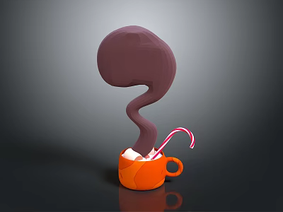Orange Mug With Marshmallows Candy Cane And Brown Chocolate Swirl For Daily Use 3d model