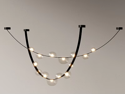 Modern Ceiling Mounted Chandelier With Black Metal Frame And Spherical Hanging Bulbs 3d model