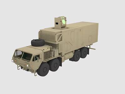 Khaki Colored Multi Wheeled Utility Vehicle With Roof Mounted Equipment And Cargo Container 3d model
