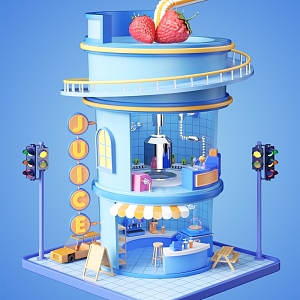 Cartoon creative fruit drink shops 3d model