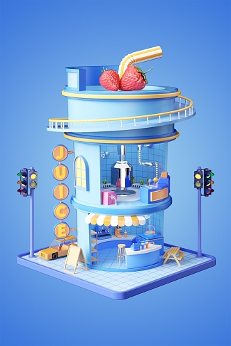 Cartoon creative fruit drink shops 3d model