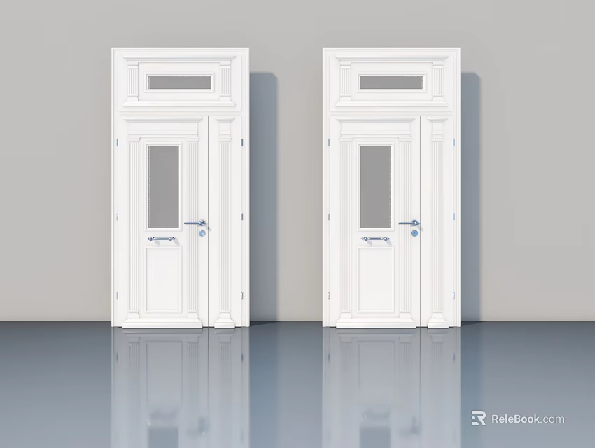 Two White Modern Swing Doors With Glass Panels And Sleek Design 3d model 