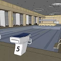 Indoor Swimming Pool Facility With Lap Lanes Rest Loungers And Glass Windows