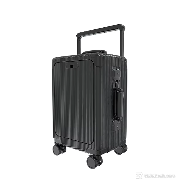 Black Striped Hard Shell Suitcase With Trolley Handle And Rolling Wheels 3d model 