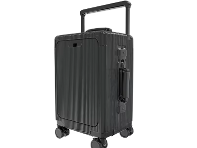 Black Striped Hard Shell Suitcase With Trolley Handle And Rolling Wheels 3d model