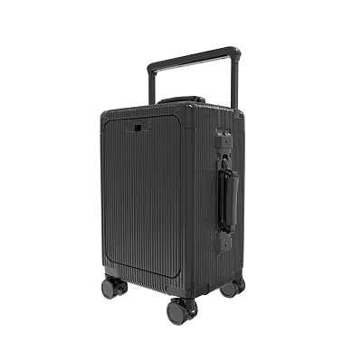 Black Striped Hard Shell Suitcase With Trolley Handle And Rolling Wheels 3d model