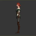 Red Haired Female Adventurer Wearing Green Top Brown Belt Gray Pants And Boots