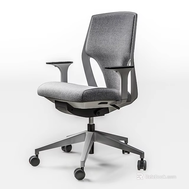 Ergonomic Modern Office Chair With Gray Fabric Armrests Swivel Base And Wheels 3d model 