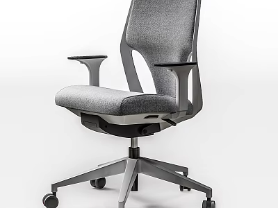 Ergonomic Modern Office Chair With Gray Fabric Armrests Swivel Base And Wheels 3d model