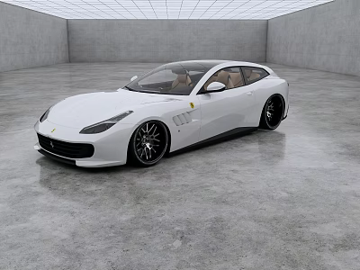 White Ferrari Two Door Car With Sleek Body And Black Wheels In Modern Indoor Space 3d model