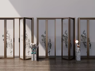 Modern folding door aluminum alloy glass door folding door combination 3d model
