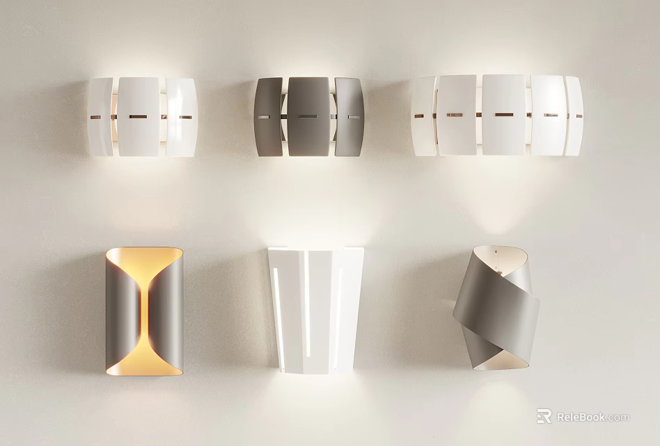Modern Wall Lamps With Linear And Geometric Designs In White Gray And Gold 3d model 