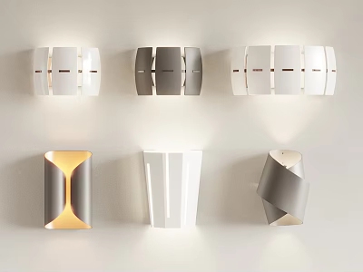 Modern Wall Lamps With Linear And Geometric Designs In White Gray And Gold 3d model