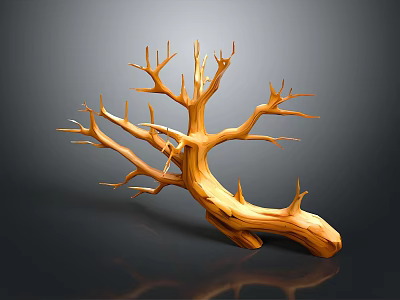 Wooden and Stone Tree Trunk Sculpture with Branches as Decorative Art Piece 3d model