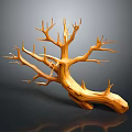 Wooden and Stone Tree Trunk Sculpture with Branches as Decorative Art Piece