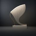 Elegant Modern Table Lamp With White Striped Curved Shade And Curved Metal Stand Marble Base