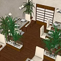 Restaurant Interior Design With Dining Tables White Chairs And Potted Green Plants