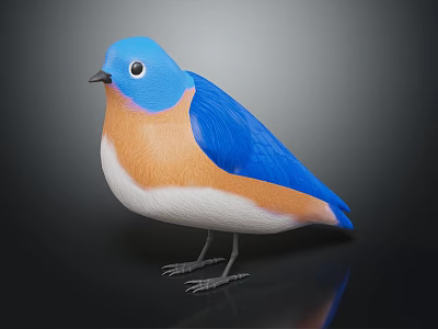Vibrant Bird With Blue Head Wings Orange Chest And White Belly Standing On Dark Background 3d model