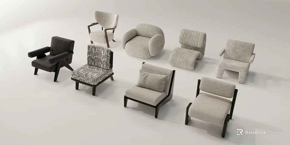 Various Accent Chair Designs With Modern Styles And Different Materials 3d model 