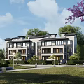Modern Semi detached Villa Exterior Design With Lush Greenery Lawn And Trees