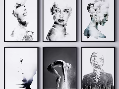 Six Black And White Human Figure Art Prints For Modern Wall Decoration 3d model