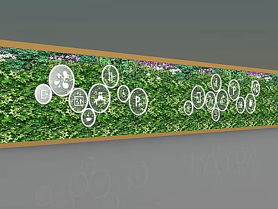 Vertical Living Plant Wall With White Circular Icons And Wooden Frame Indicators 3d model